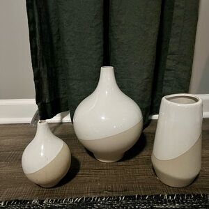 West Elm Set of 3 Ceramic Ivory & Greige Vases